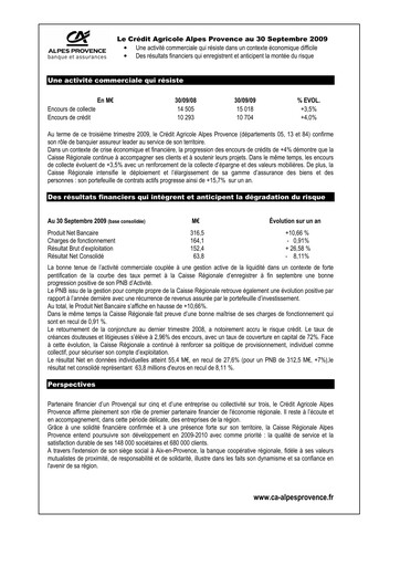 Miniature Caisse Régionale de Crédit Agricole Mutuel Alpes Provence Rapport trimestriel 2009-q3