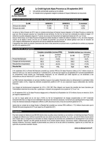 Miniature Caisse Régionale de Crédit Agricole Mutuel Alpes Provence Rapport trimestriel 2012-q3
