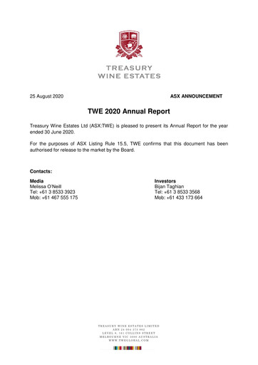Thumbnail Treasury Wine Estates
 Annual Report 2020