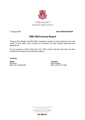 Thumbnail Treasury Wine Estates
 Annual Report 2025