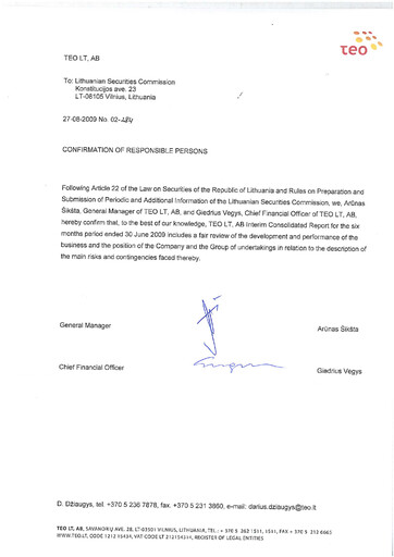 Thumbnail Telia Lietuva Half-year Report 2009-h1