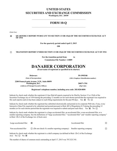 Vorschaubild Danaher Quartalsbericht 2015-q1