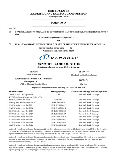 Vorschaubild Danaher Quartalsbericht 2019-q3