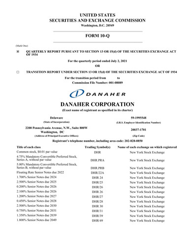Vorschaubild Danaher Quartalsbericht 2021-q2