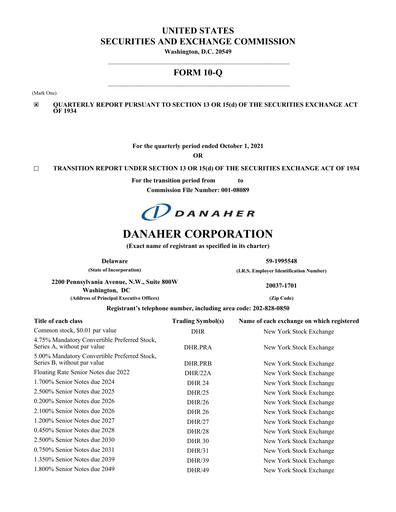 Vorschaubild Danaher Quartalsbericht 2021-q3