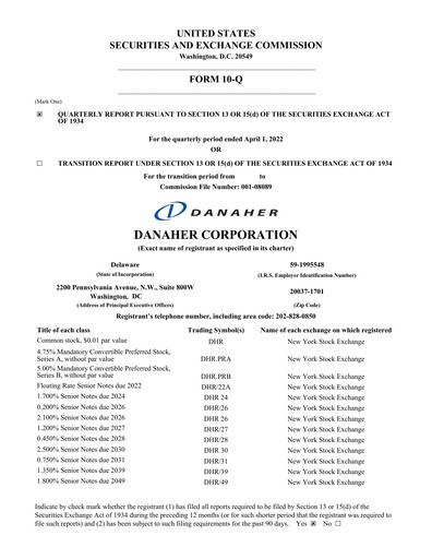 Vorschaubild Danaher Quartalsbericht 2022-q1