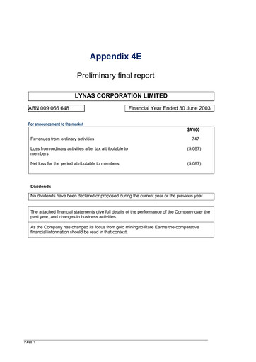 Thumbnail Lynas Financial Report fy2003