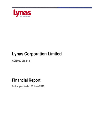 Thumbnail Lynas Financial Report fy2010