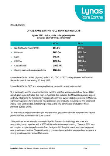 Vorschaubild Lynas Finanzbericht fy2025