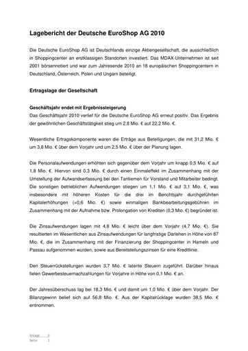 Thumbnail Deutsche EuroShop Financial Statement 2010