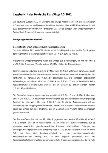 Thumbnail Deutsche EuroShop Financial Statement 2011