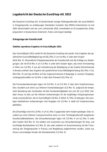 Thumbnail Deutsche EuroShop Financial Statement 2015