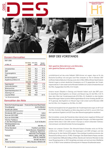 Thumbnail Deutsche EuroShop Half-year Report 2008-h1