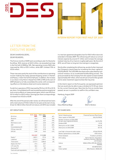 Miniature Deutsche EuroShop Rapport semestriel 2009-h1