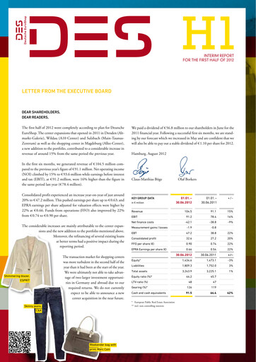 Miniature Deutsche EuroShop Rapport semestriel 2012-h1