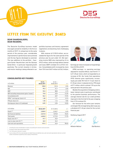 Miniature Deutsche EuroShop Rapport semestriel 2017-h1