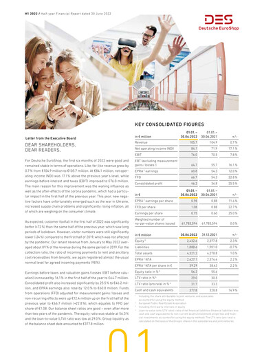 Miniature Deutsche EuroShop Rapport semestriel 2022-h1