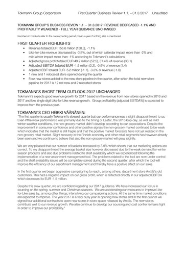 Thumbnail Tokmanni Quarterly Report 2017-q1