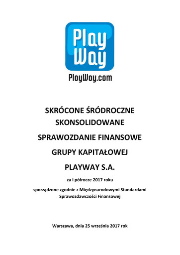 Miniature PlayWay Rapport semestriel 2017-h1