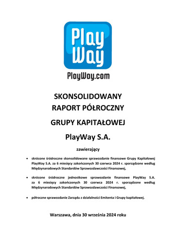 Miniature PlayWay Rapport semestriel 2024-h1