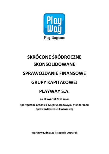 Miniature PlayWay Rapport trimestriel 2016-q3