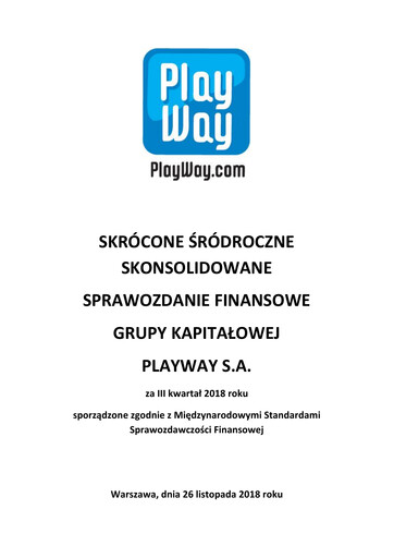 Miniature PlayWay Rapport trimestriel 2018-q3