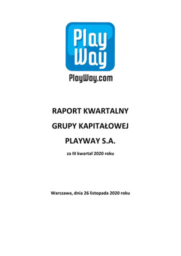 Miniature PlayWay Rapport trimestriel 2020-q3