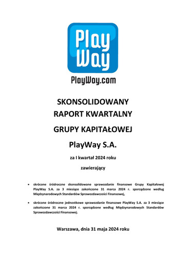 Miniature PlayWay Rapport trimestriel 2024-q1