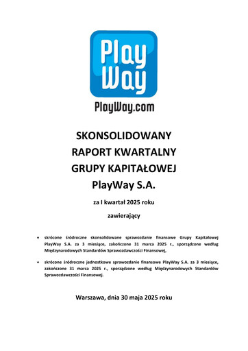 Miniature PlayWay Rapport trimestriel 2025-q1