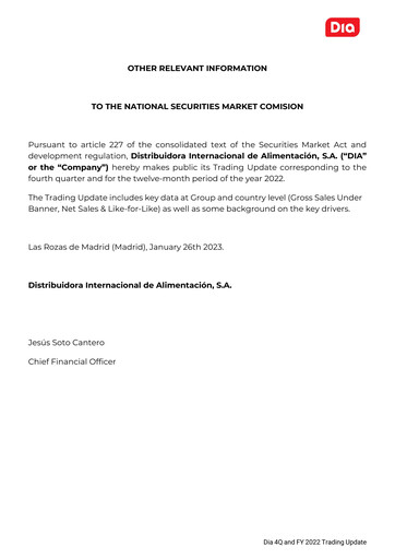 Miniature (DIA) Distribuidora Internacional de Alimentación Rapport trimestriel 2022-q4