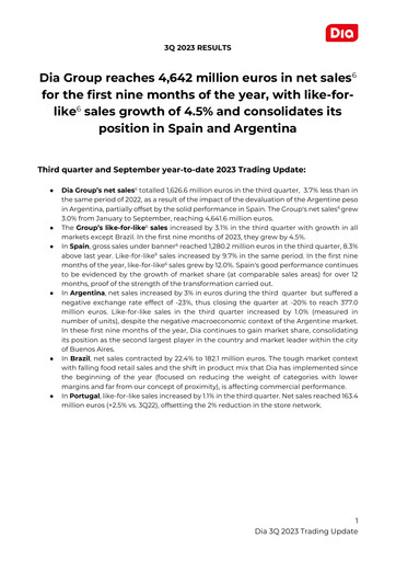 Miniature (DIA) Distribuidora Internacional de Alimentación Rapport trimestriel 2023-q3