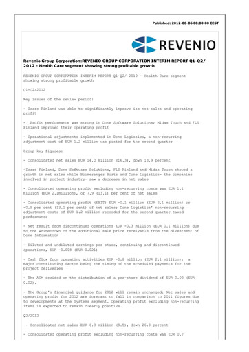 Thumbnail Revenio Half-year Report 2012-h1