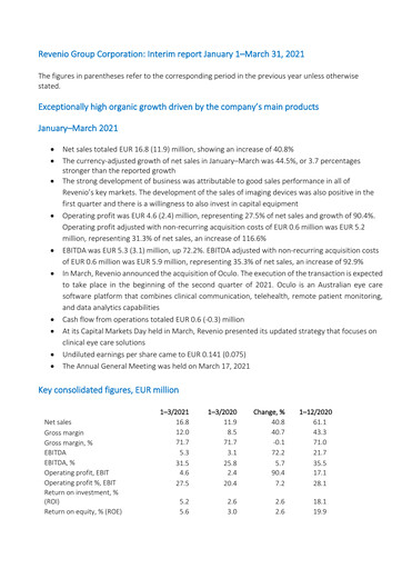 Thumbnail Revenio Quarterly Report 2021-q1