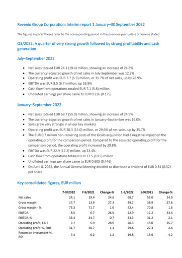 Thumbnail Revenio Quarterly Report 2022-q3