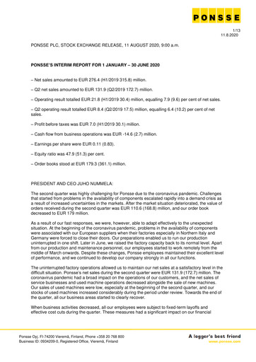 Thumbnail Ponsse Half-year Report 2020-h1