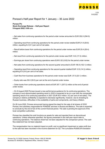 Thumbnail Ponsse Half-year Report 2022-h1