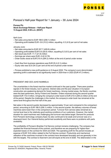 Thumbnail Ponsse Half-year Report 2024-h1