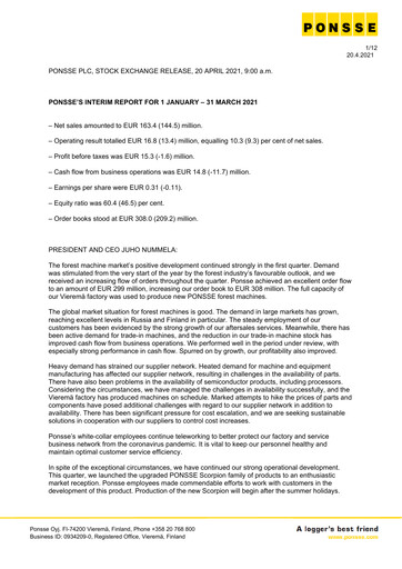 Thumbnail Ponsse Quarterly Report 2021-q1