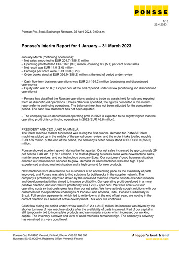 Thumbnail Ponsse Quarterly Report 2023-q1