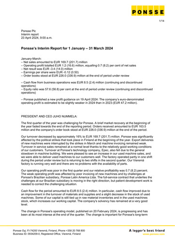 Thumbnail Ponsse Quarterly Report 2024-q1