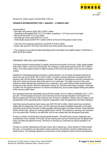 Thumbnail Ponsse Quarterly Report 2025-q1