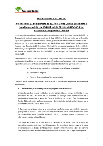 Thumbnail Unicaja Banco Annual Report 2013