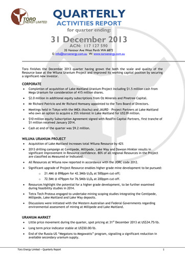 Vorschaubild Toro Energy Quartalsbericht 2013-q4