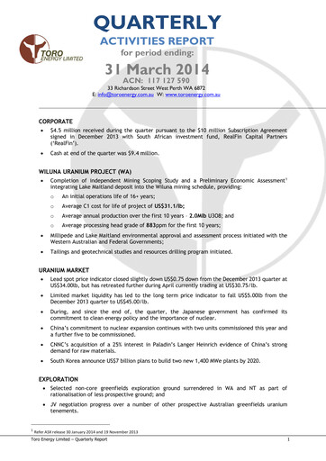 Vorschaubild Toro Energy Quartalsbericht 2014-q1