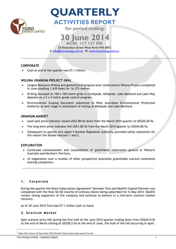 Vorschaubild Toro Energy Quartalsbericht 2014-q2