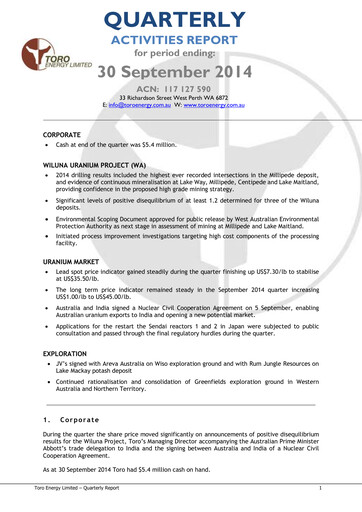 Vorschaubild Toro Energy Quartalsbericht 2014-q3