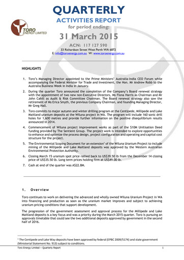 Vorschaubild Toro Energy Quartalsbericht 2015-q1