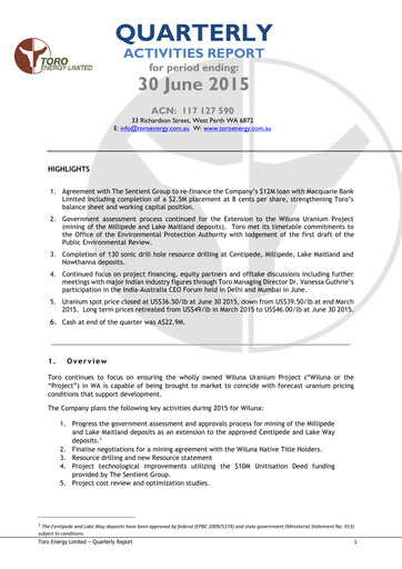 Vorschaubild Toro Energy Quartalsbericht 2015-q2
