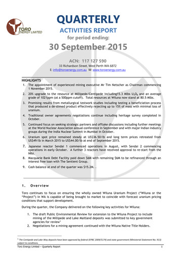 Vorschaubild Toro Energy Quartalsbericht 2015-q3