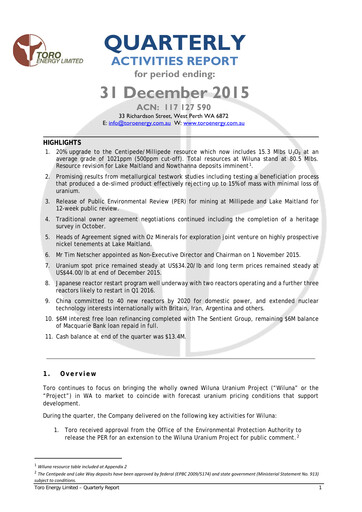 Vorschaubild Toro Energy Quartalsbericht 2015-q4